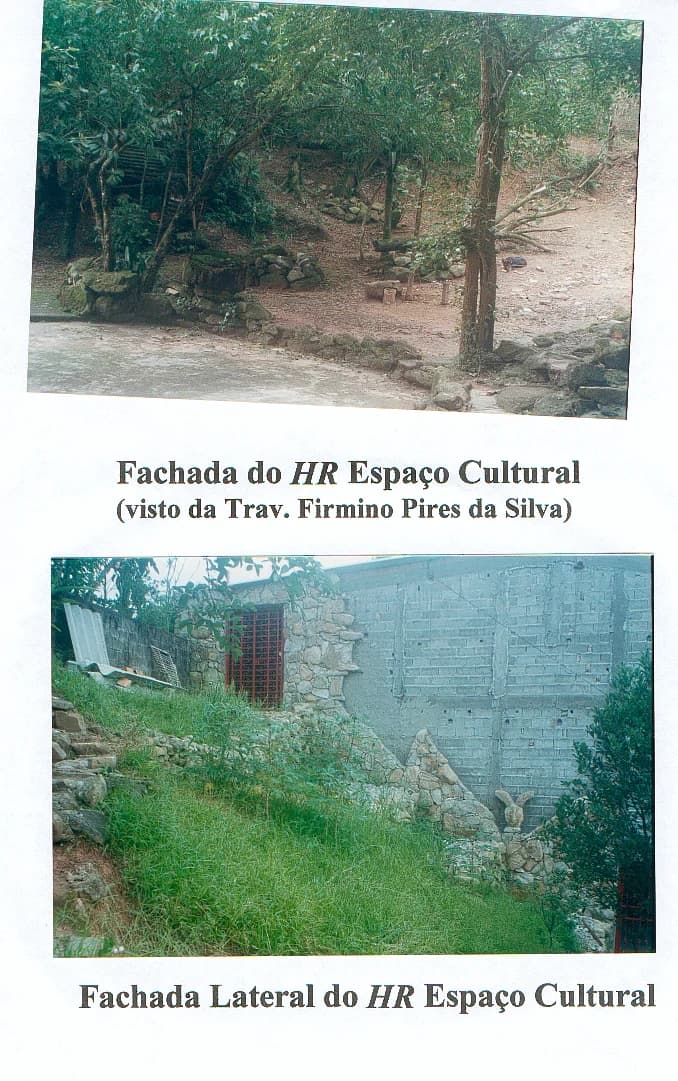 Fachada do HR Espaço Cultural vista da Travessa Firmino Pires da Silva, e fachada lateral em pedra
